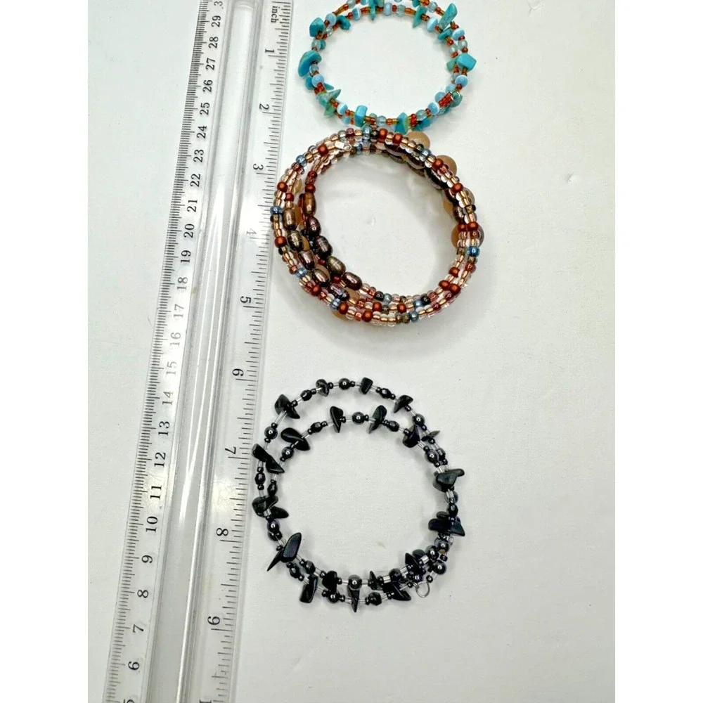 Wrap Bracelets Turquoise Black Quartz Brown Bead Freshwater Pearl Set 3 Stunning